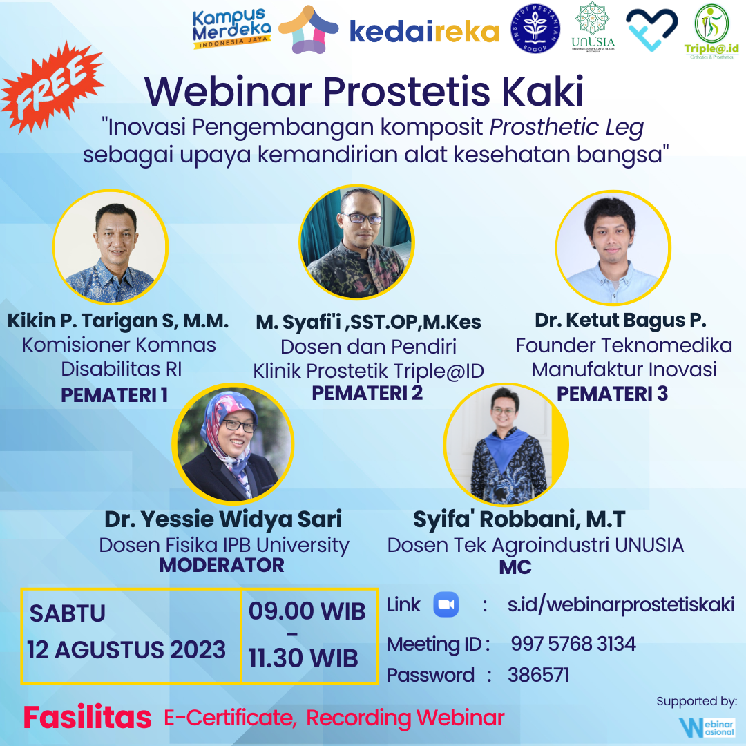 Poster webinar prosthetic leg, 12 Agustus 2023